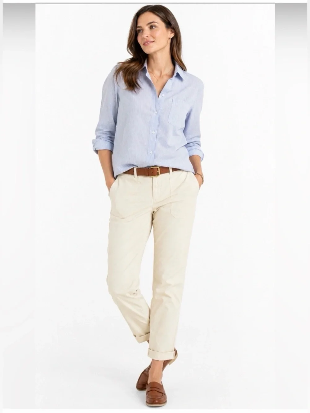 NWT Slim Boyfriend Chino Lightweight Patch-Pocket Cream Casual Pants Size 28